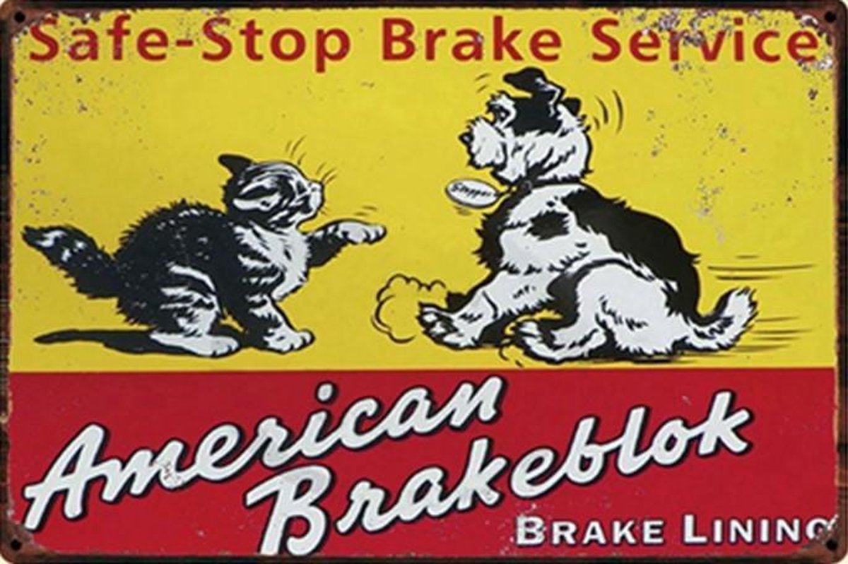 Remblokken - Garage - Dieren - Auto - Metalen Decoratie Wandbord