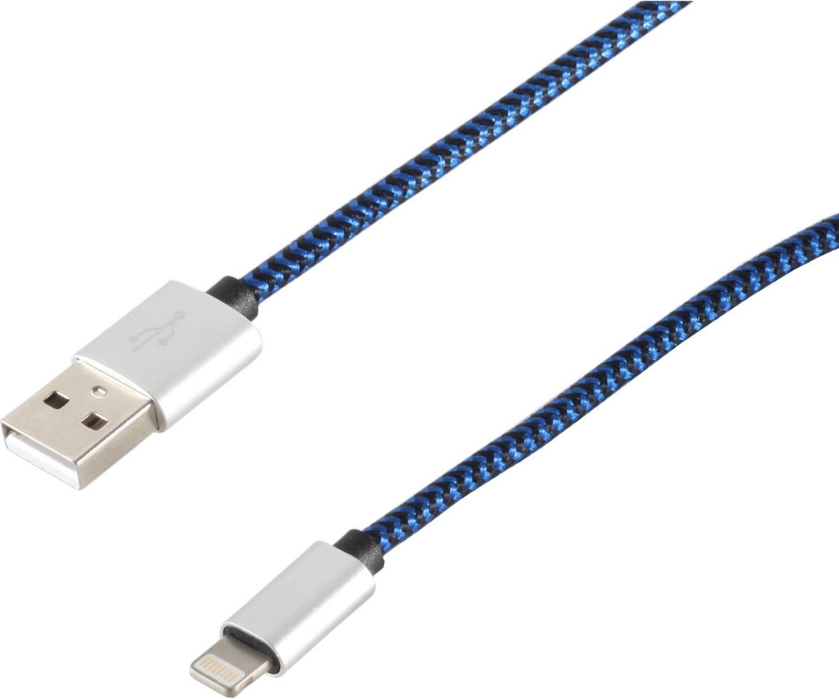 S/CONN 14-50016, 0,3 m, Lightning, USB A, Blauw, Recht, Recht