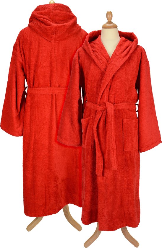 ARTG® Robezz - Badjas met Capuchon - 100% Badstof Katoen -Rood - Fire Red - Maat XXXL - (3XL)