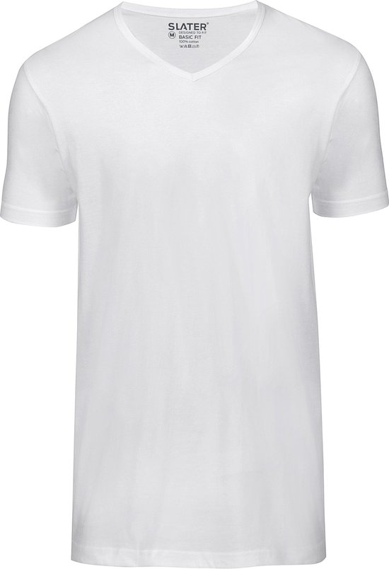 Slater 7600 - BASIC FIT 2-pack T-shirt V-hals korte mouw wit 100% katoen