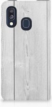 Geschikt voor Samsung Galaxy A40 Standcase Hoesje Design White Wood