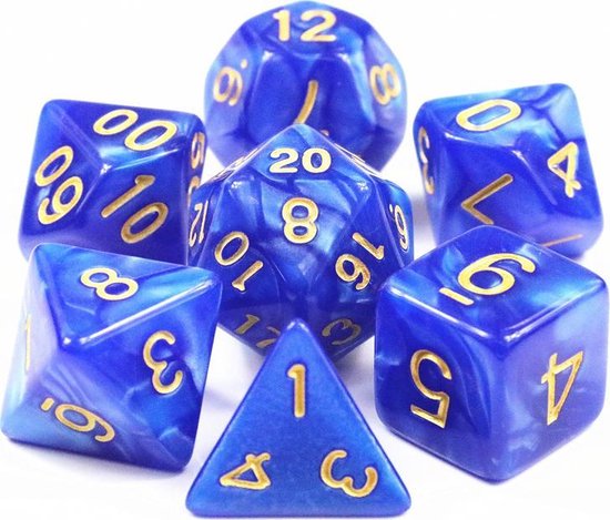 Afbeelding van het spel Polydice 7 Dobbelstenenset Blauw Goud in Dice Bag