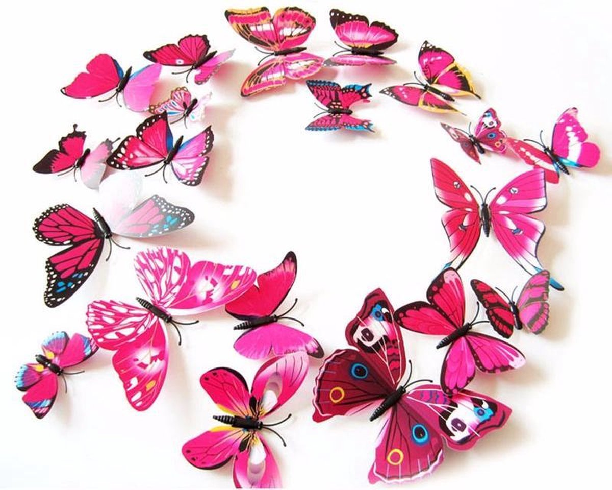 3D muursticker vlinders roze