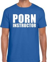 Porn instructor tekst t-shirt blauw heren XL