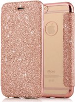 Étui de luxe Crystal Folio Flip Case - Étui pour Apple iPhone 7 - iPhone 8 - Rose - Paillettes - Bling Bling - Cuir PU de haute qualité - Couverture intérieure en TPU souple