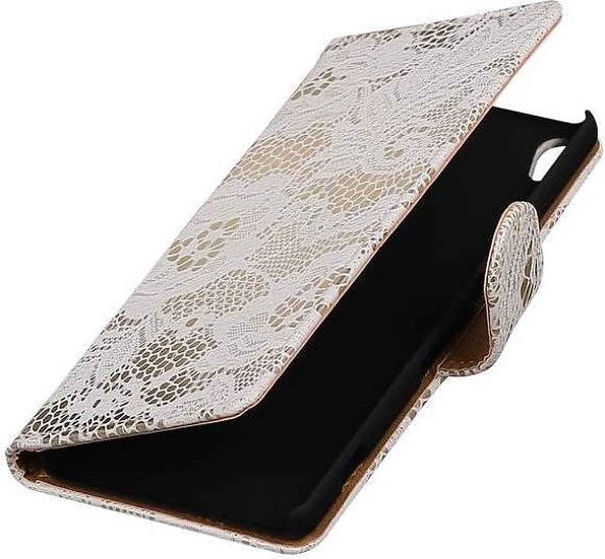 Lace Bookstyle Wallet Case Hoesjes Geschikt voor Sony Xperia XA Wit