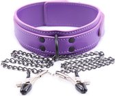 Banoch - Collar + Clamps Playfull Purple- paarse halsband met tepelklemmen
