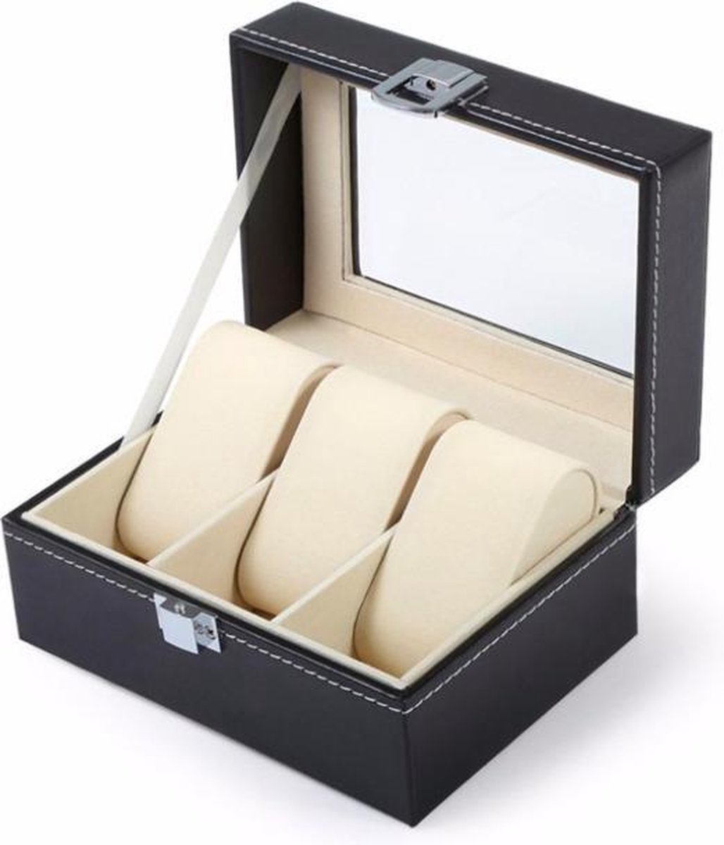 Luxe Horloge Box Geschikt voor 3 Horloges Zwart - Horloge opbergdoos - Horloge doos