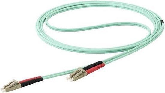 15 m OM4 LC to LC Multimode Duplex Fiber Optic Patch Cable- Aqua - 50/ ...