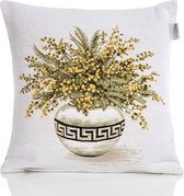English Home - Sierkussen Mimosa - Tapestry | Wit & Geel | 45x45 cm - Vintage Look - Tapijtstof