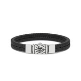 SILK Jewellery - Zilveren Armband - Chevron - 157BLK.19 - zwart leer - Maat 19