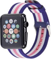 Eyzo Nylon bandje - Apple Watch Series 1, 2, 3, 4, 5 en 6 & SE - 42 en 44 mm - Blauw Wit Roze