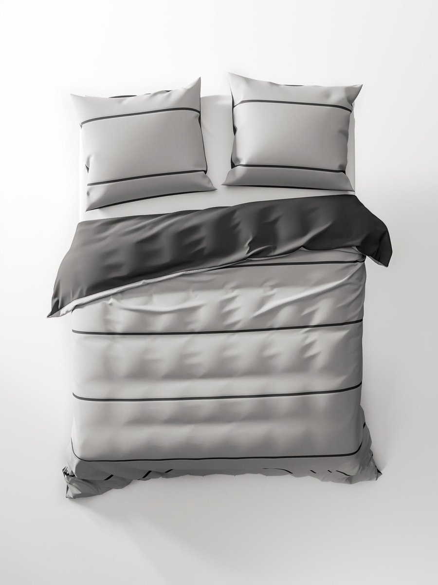 Heckettlane HNL Jason Dekbedovertrek - Eenpersoons - 140x200/220 cm - Silver Grey/Castle Grey Wit