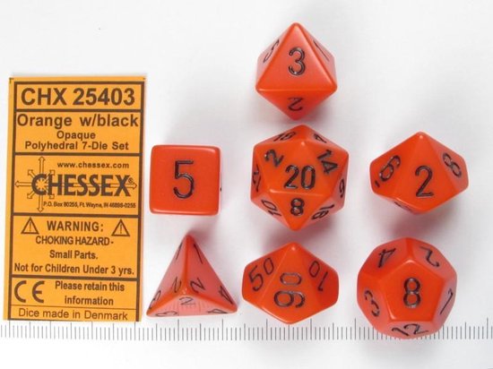 Afbeelding van het spel Chessex polydice set, Opaque Orange w/black