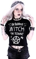 Restyle Crop top -XS- The baddest witch in town Zwart