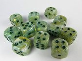 Chessex Marble Green/dark green D6 16mm Dobbelsteen Set (12 stuks)