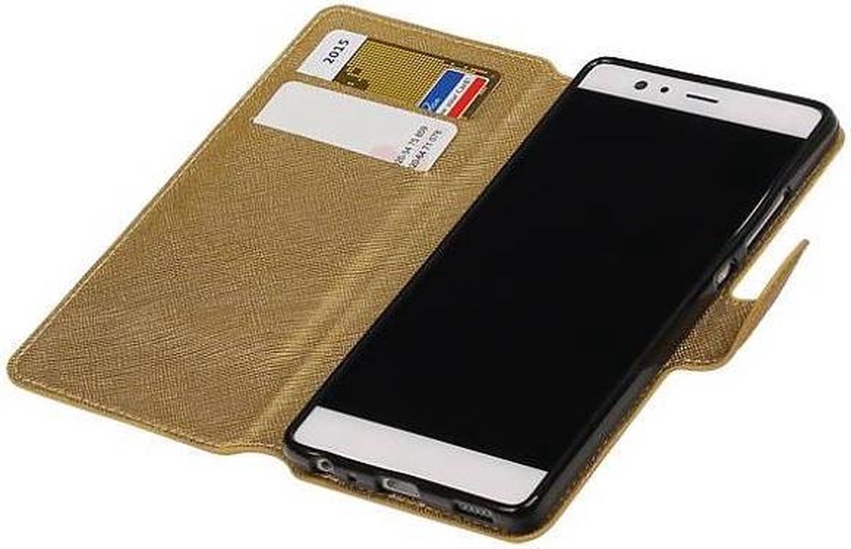 Cross Pattern TPU Bookstyle Wallet Case Hoesje Geschikt voor Huawei P9 Goud