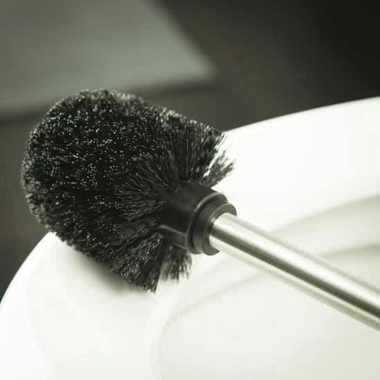 Toilet borstel zwart met handgreep RVS - Wc borstel - Toiletborstel - Set van 2 - Schroefkop - Merkloos