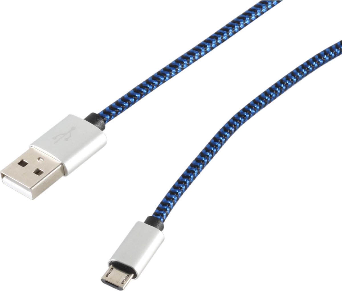 USB Micro B naar USB-A kabel - USB2.0 - tot 2A / blauw nylon - 0,30 meter