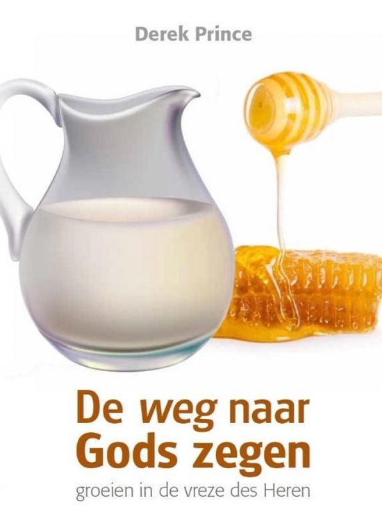 Boek 'De weg naar Gods zegen' met een karaf melk en honingraat met honing.