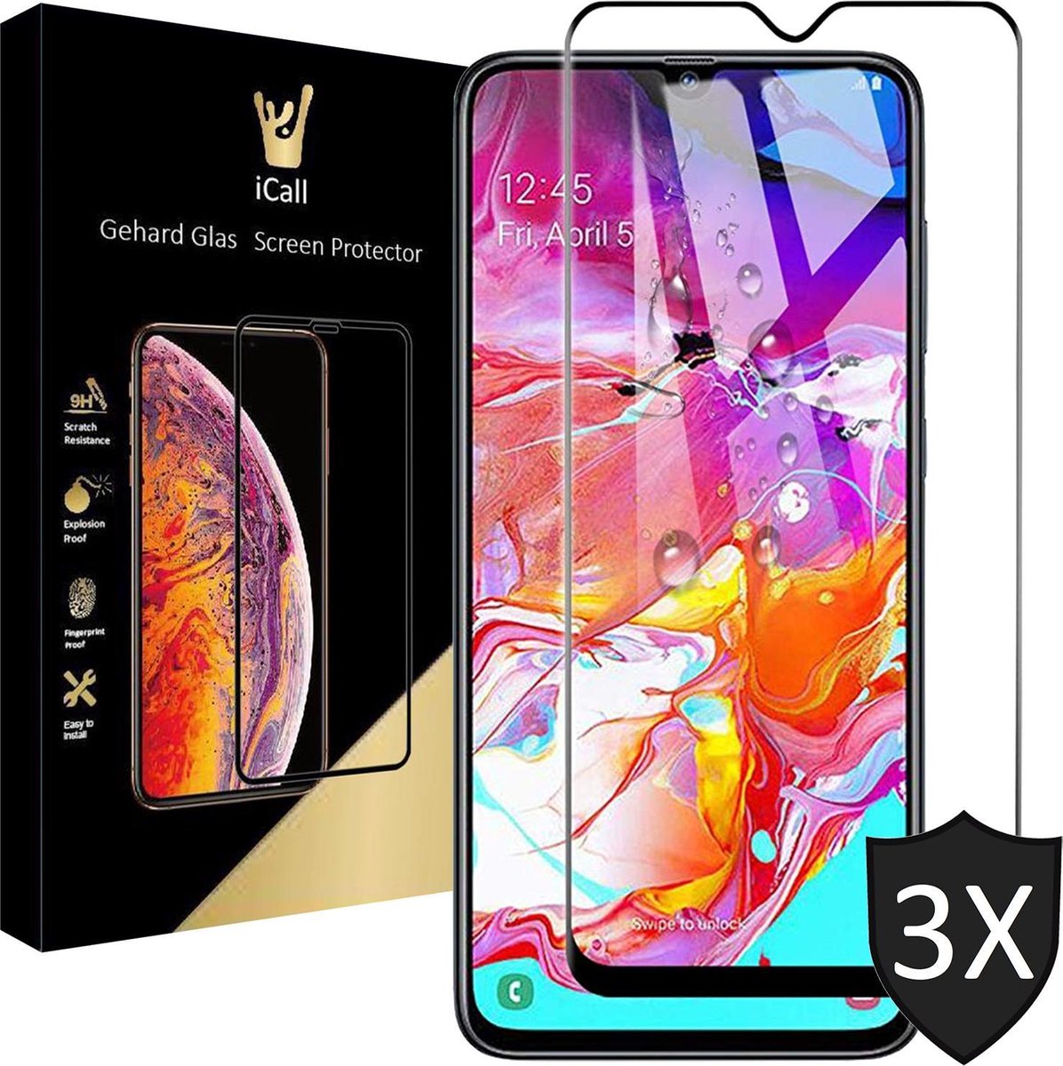 Screenprotector geschikt voor Samsung A70 - 3x FullGuard Screen Protector