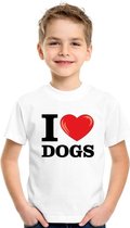 Wit I love dogs/ honden t-shirt kinderen XL (158-164)