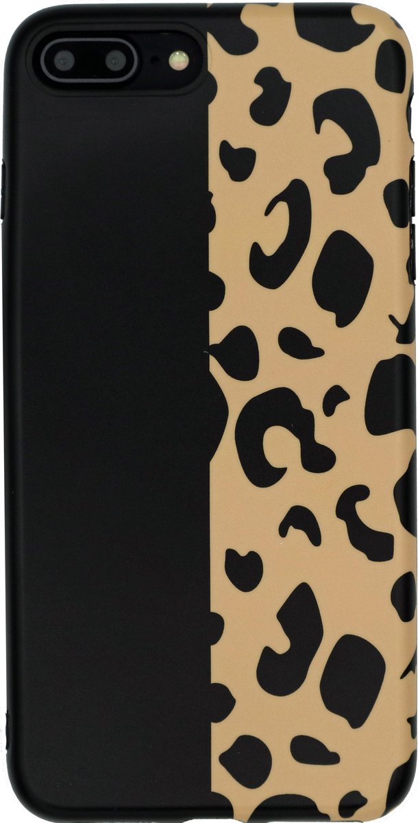 Geschikt voor Luxe Back Cover voor Apple iPhone 7 Plus - iPhone 8 Plus met Tijger Luipaard Print - hoogwaardig TPU Soft Case - Bruin - Zwart - Hoesje