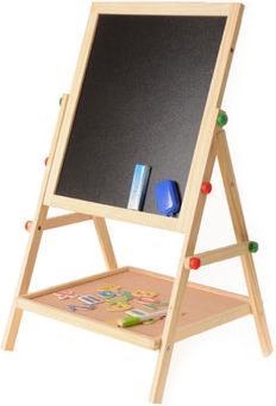 2-in-1 Krijtbord Whitebord Magneetbord - Staand Magnetisch Schoolbord Kind Tekenbord Memobord - 65 x 35 x 37 cm - Merkloos