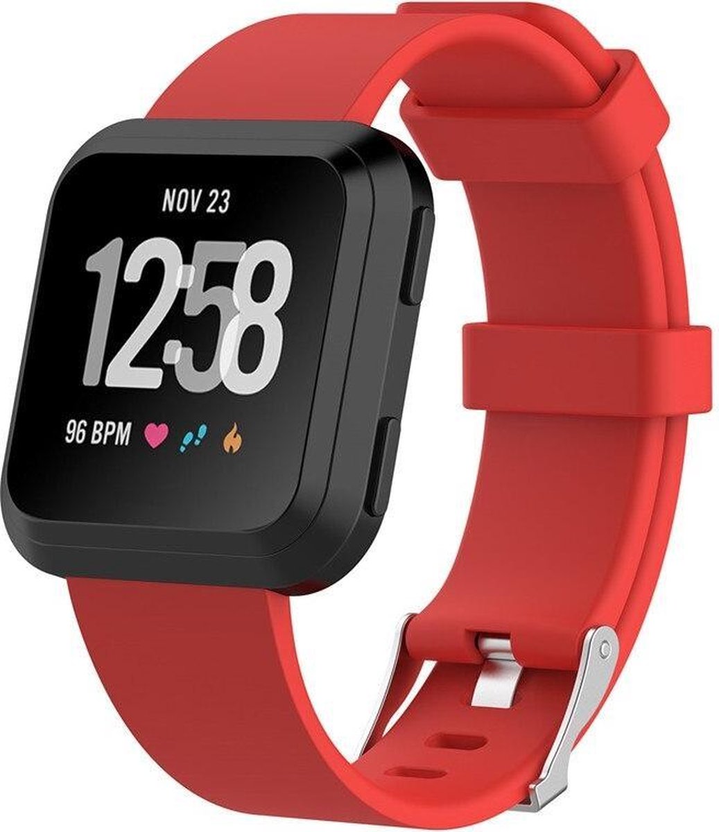 KELERINO. Siliconen bandje voor Fitbit Versa met gespsluiting - Rood - Small