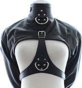Banoch - Open Breast Straight Jacket Black - pu Leer dwangbuis bondage - Zwart