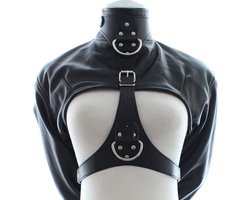 Banoch - Open Breast Straight Jacket Black - pu Leer dwangbuis bondage - Zwart