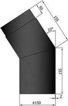 Kachelpijp Ø150 bocht 22º zwart - zwart- staal - 2mm - bocht - Ø150mm