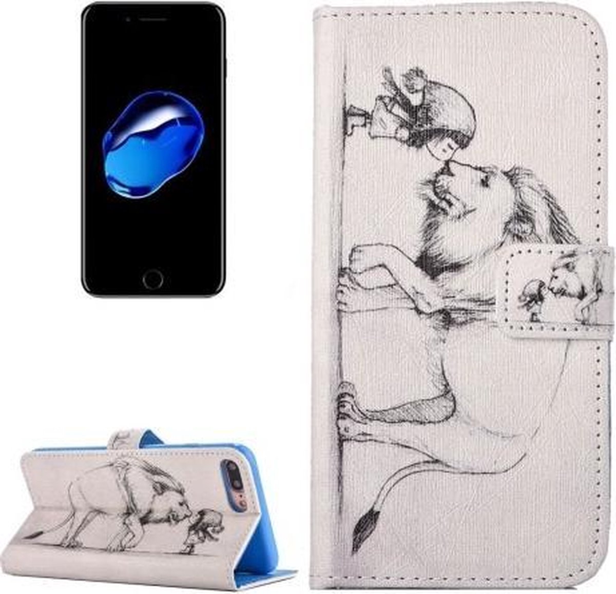 iPhone 7 Plus (5.5 inch) - Flip hoes, cover, case - PU leder - TPU - Leeuw en meisje