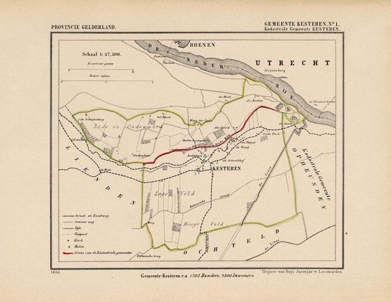 Historische kaart, plattegrond van gemeente Kesteren ( Kesteren) in Gelderland uit 1867 door Kuyper van Kaartcadeau.com