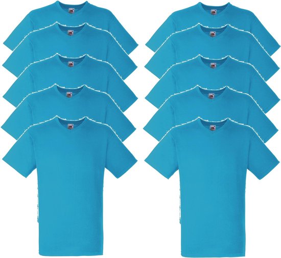 10 x Fruit of the Loom V-Hals ValueWeight T-shirt Azure Bluel Maat M