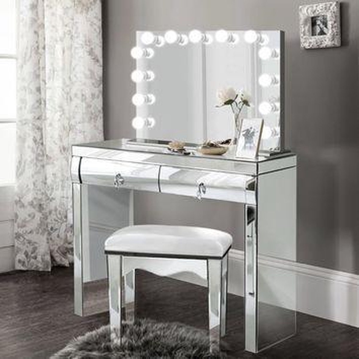 Beauty Vanity hollywood up - met verlichting - 2 lades - spiegelglas | bol.com