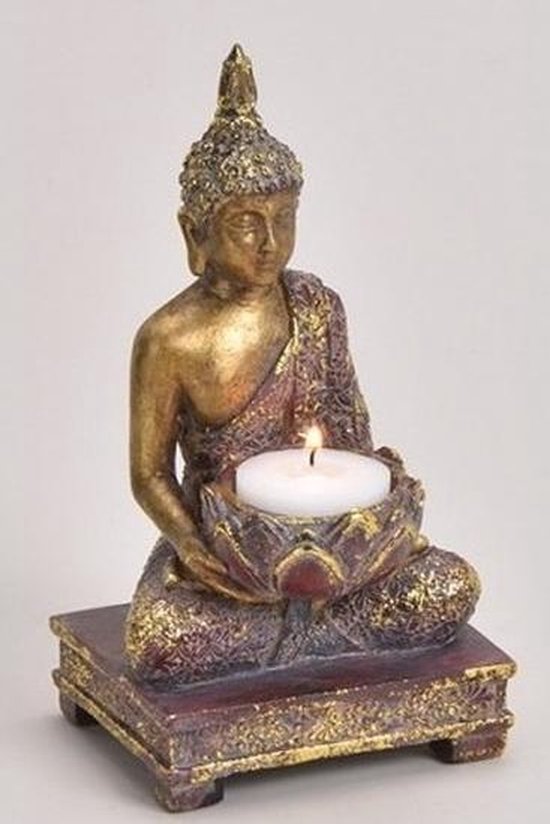 Goud boeddha beeldje met waxine/theelicht houder 18 - Woondecoratie - Kaarsenhouder | bol.com