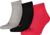 Puma Unisex Quarter Plain (3-pack) - unisex hoge enkelsokken - zwart - rood - Maat: 39-42