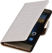 Croco Bookstyle Wallet Case Hoesje Geschikt voor Huawei Ascend G610 Wit