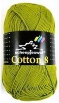 Cotton 8 Scheepjes 669 Olijf Groen. PAK MET 6 BOLLEN a 50 GRAM. KL.NUM. 05.