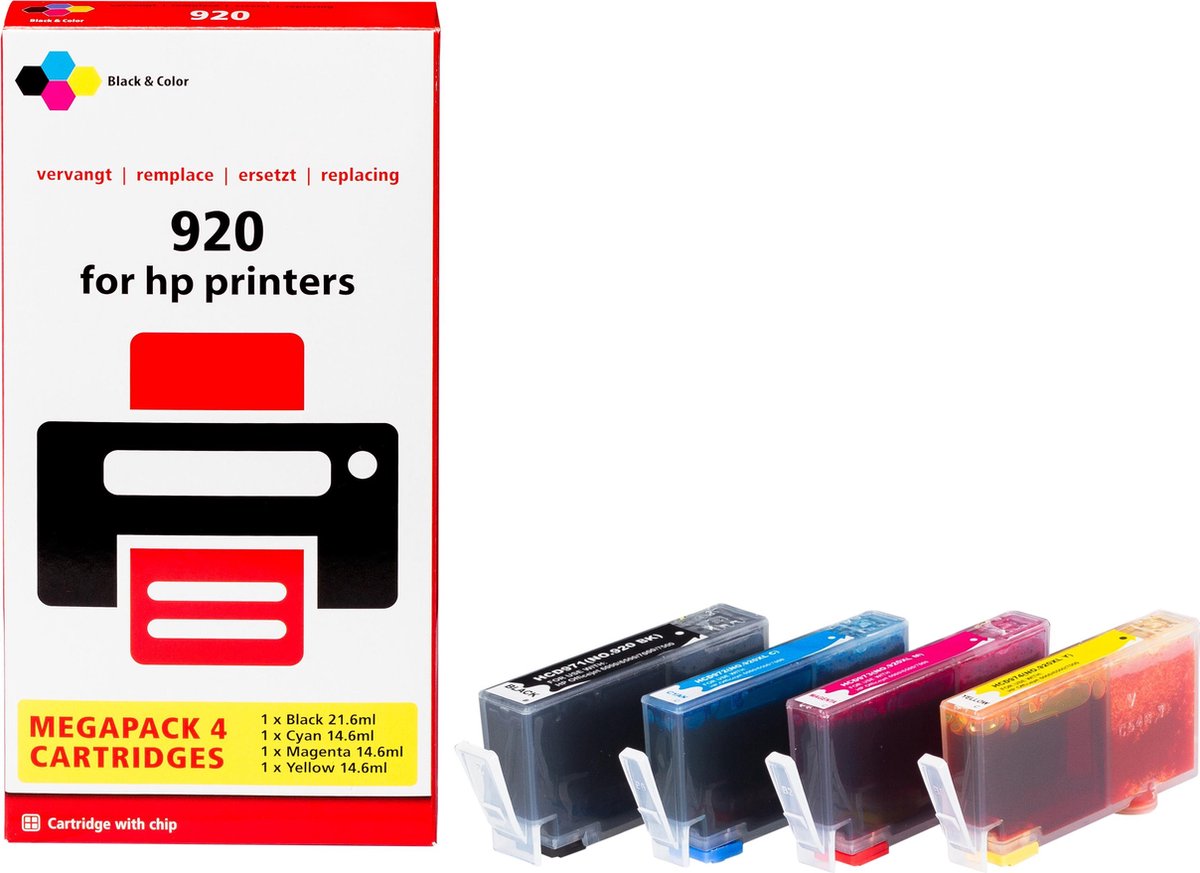 Pixeljet HP 920 XL Inktcartridge - Zwart, Geel, Cyaan en Magenta