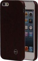 Donker Bruin Hout QY TPU Cover Case voor Apple iPhone 5/5S Hoesje