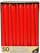 50x stuks Voordeelverpakking dinerkaarsen rood - 25 cm - 7 branduren