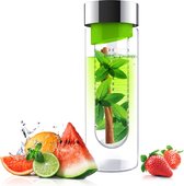 Asobu Flavour It Drinkbeker - Glas - Incl. Fruitinfuser - 480 ml - Groen/Zilver