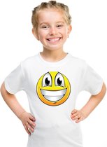 Smiley/ emoticon t-shirt super vrolijk wit kinderen M (134-140)