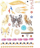 Water overdraagbare Tijdelijke Tattoo - Metallic - Butterflies - Vlinders - 26 x 15 cm