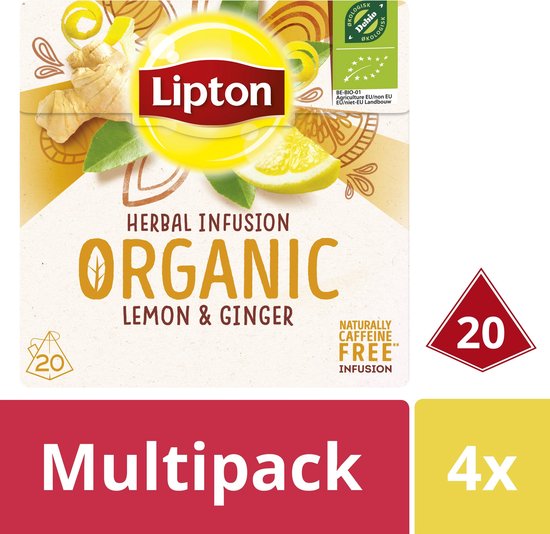 Bol Com Lipton Lemon Ginger Biologische Kruiden Infusie 4 X 20 Theezakjes