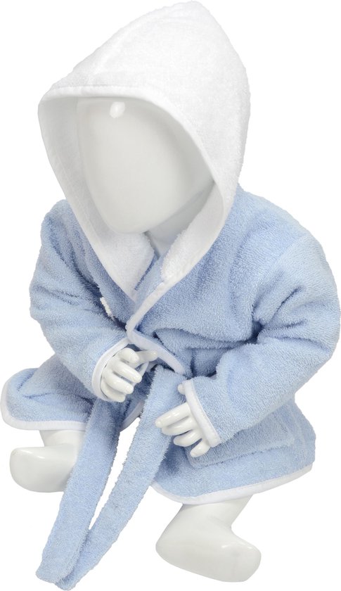 ARTG® Babiezz - Baby Badjas met Capuchon -  Lichtblauw - Wit  - Maat  80-92