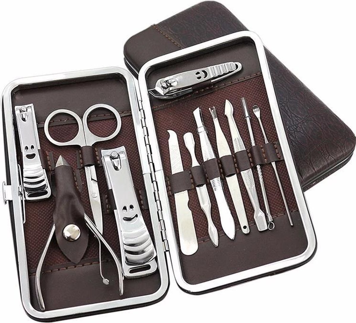 Goedkoopste Luxe Manicure En Pedicureset - Manicureset - Reisset Met Lederen Etui - Pedicure Set - Nagel Verzorging Set - 12 Delig - Bruin