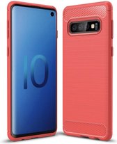 Luxe Samsung Galaxy S10 Hoesje – Rood – Geborsteld TPU Carbon Fiber Case – Shockproof Cover
